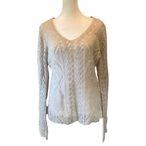 Cabi Women Boho Mohair Blend Fairy Open Knit Sweater M Cream Shabby Chic Layer